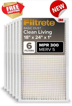 3m 313038067007 Filtrete 18x24x1 Ac Furnace Air Filters Merv 5 Mpr 300 Pleated New 6 Pack