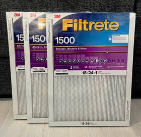 3m 638060269848 Lot Of Three Filtrete 18 X 24 1 1500 Mpr Allergen Bacteria And Virus Smart