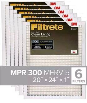 3m 692622187339 6 Pack Filtrete 20x24x1 Ac Furnace Air Filter Mpr 300 Clean Living Basic Dust