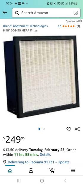 H16160699 Abatement Technologies Hepa Filter 16x6x16