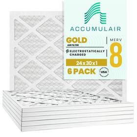 Fb24x30 Accumulair 6 24x30x1 23.5 X 29.5 Gold 1-inch Filter Merv 8 Pack