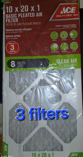 Ace 840100928022 10 X 20 1 Standard Pleated Air Filter Fpr 5 3 Pack Non-electrostatic Synthetic