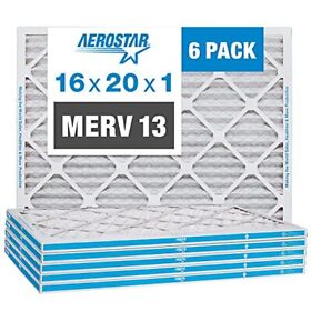 Aerostar 16x20x1 Merv 13 Pleated Air Filter Ac Furnace 6 Pack