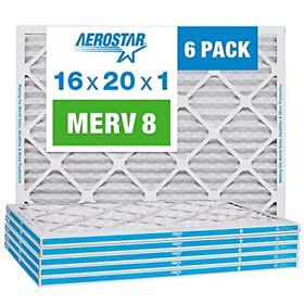 Aerostar 16x20x1 Merv 8 Pleated Air Filter Ac Furnace 6 Pack