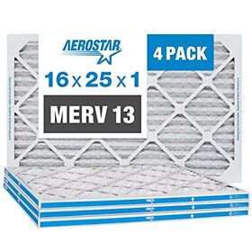 Aerostar 16x25x1 Merv 13 Pleated Air Filter Ac Furnace 4 Pack