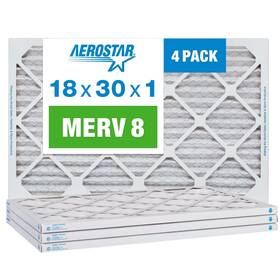 Aerostar 192212007943 Merv 8 Pleated Air Filter 18x30x1 Ac Furnace Filters 4 Pack Actual Size