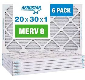 Aerostar 192212040483 20x30x1 Merv 8 Furnace Air Filter 6 Pack