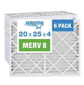 Aerostar 192212040636 20x25x4 Merv 8 Furnace Air Filter 6 Pack