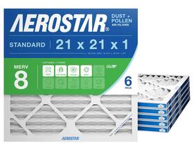 Aerostar 192212064595 21x21x1 Merv 8 Pleated Air Filter Ac Furnace 6 Pack Actual Size