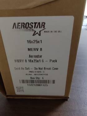 P60s.011625-6 Aerostar 16x25x1 Merv 8 Pleated Air Filter Ac Furnace 6 Pack