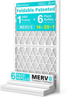 Aerovivo 313049899857 14x20x1 Refillable Air Filter Kit Merv 8 1 Reusable Foldable Frame 6 Refills