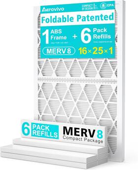 Merv8 Aerovivo 445007225293 16x25x1 Refillable Air Filter Starter Kit 1 Reusable Foldable Frame 6 R