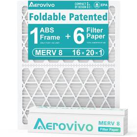 Aerovivo 760762043416 16x20x1 8 6 Pack Refills With 1 Foldable Abs Frame Reusable Ac Hvac Furnace