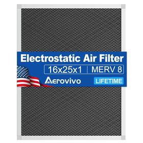 Aerovivo 760762043485 16x25x1 Reusable Electrostatic Air Filter - Washable Merv 8 Lifetime Use