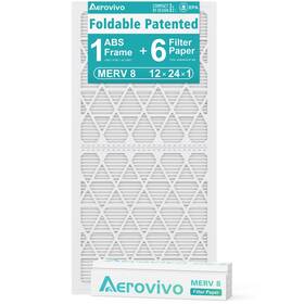 Aerovivo 760762043539 12x24x1 Air Filter Merv 8 6 Pack Refills With 1 Foldable Abs Frame Reusable