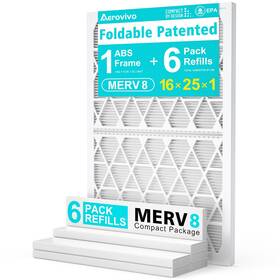 Merv8 Aerovivo 760762044017 16x25x1 Refillable Air Filter Starter Kit 1 Reusable Foldable Frame