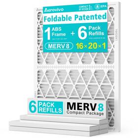 Merv8 Aerovivo 760762044086 16x20x1 Refillable Air Filter Starter Kit 1 Reusable Foldable Frame