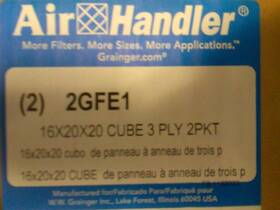 Air Handler 2gfe1 Grainger Cube Filter 16 Inch T X 20 W Dp 2 Pkt Merv8 Blue/wht 2pk