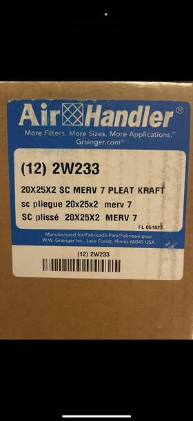 Air Handler 5w976 Merv 7 Pleat Kraft 20x25x2 12 Pack