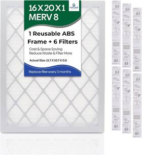 Re-16-20-1 Airtime Filters Reusable 16x20x1 Merv 8 Air Filter Abs Plastic Frame With 6 Pleated For