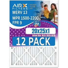 Airx Filters 810095102097 20x25x1 Air Filter Merv 13 Rating 12 Pack Of Furnace Comparable To Mpr 1