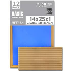 Airx Filters 817768024021 14x25x1 Air Filter Comparable To Mpr 100 Basic Economy Furnace 12 Pack