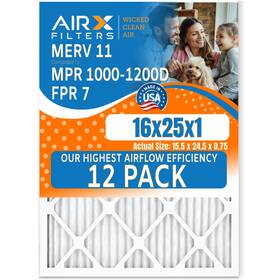 B0ck46dqb4 Airx Filters 16x25x1 Air Filter Merv 11 Rating 12 Pack Of Furnace Comparable To Mpr