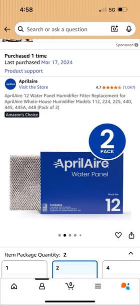 Aprilaire 686720120022 Stock# 12 Water Panel Humidifier Filter Replacement For Pair