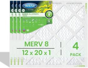 B1-1220-8.4 Bestair 12x20x1 Air Filter Merv 8 4-pack Basic Allergen Hvac Ac Furnace