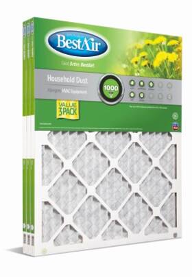 B1-2020-8-3vp4 Bestair 4 Pack - 20x20x1 Inch Standard Pleated Air Filter Merv 8 90 Days 3-pk. B1-2020