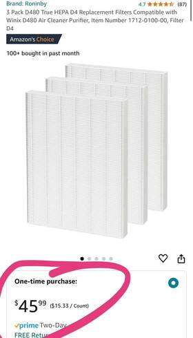 D480 Bibolic 785382016015 Replacement Filter D4 Winix Air Purifier 3pk Msrp 48
