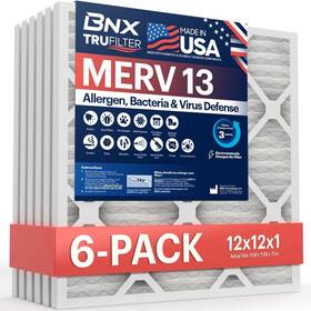 Bn-m13d-12x12x1-6pp Bnx Trufilter 12x12x1 Air Filter Merv 13 6-pack - Made In Usa