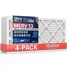 Bn-m13d-12x24x1-4pp Bnx 12x24x1 Merv 13 Air Filter 4-pack - Electrostatic For Allergies