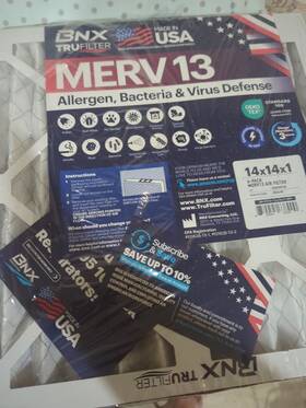 Bn-m13d-14x14x1-6pp Bnx Trufilter 14x14x1 Air Filter Merv 13 6-pack - Made In Usa Electrostat