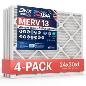 Bn-m13d-24x30x1-4pp Bnx Trufilter 24x30x1 Air Filter Merv 13 4-pack - Made In Usa Electrostatic