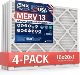 Bn-m13s-16x20x1-4pp Bnx Trufilter 16x20x1 Air Filter Merv 13 4-pack - Made In Usa Electrostatic