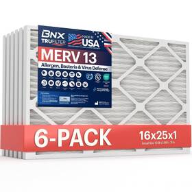 Bn-m13s-16x25x1-6pp Bnx Trufilter 16x25x1 Air Filter Merv 13 6-pack - Made In Usa Electrostat
