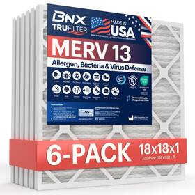 Bn-m13s-18x18x1-6pp Bnx Trufilter 18x18x1 Air Filter Merv 13 6-pack - Made In Usa Electrostatic