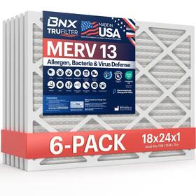 Bn-m13s-18x24x1-6pp Bnx Trufilter 18x24x1 Air Filter Merv 13 6-pack - Made In Usa Electrostatic P