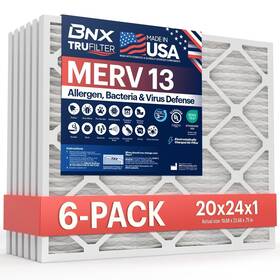 Bn-m13s-20x24x1-6pp Bnx Trufilter 20x24x1 Air Filter Merv 13 6-pack - Made In Usa Electrostat
