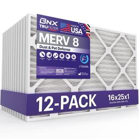 Bn-m8s-16x25x1-12pp Bnx 16x25x1 Merv 8 Air Filter 12-pack - Dust Pet Defense Hvac Filters