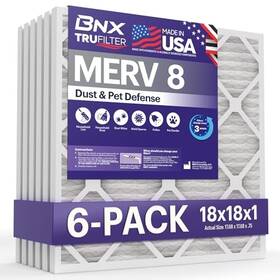 Bn-m8s-18x18x1-6pp Bnx Trufilter 18x18x1 Air Filter Merv 8 6-pack - Made In Usa Dust Pet Defense
