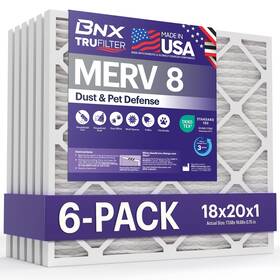 Bn-m8s-18x20x1-6pp Bnx 18x20x1 Merv 8 Air Filter 6-pack - Dust Pet Defense Made In Usa
