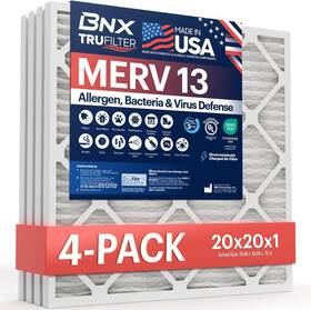 Bnx Converting Llc 850028451403 20x20x1 Merv 13 4-pack Ac Furnace Air Filter - Made In Usa Electrostatic Ple