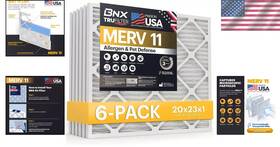 Bnx Trufilter 810134861176 6 Pack 20x23x1 Air Filter Merv 11 Made In Usa Allergies Dust Pet