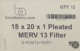 S-plm13-18201 Brookaire 18x20x1 Pleated Air Filters Merv 13 Case Of 12 Filters. Free Shipping