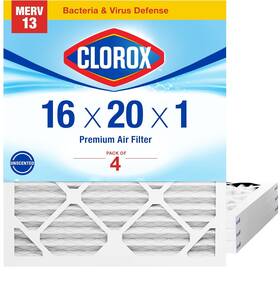 Clxp25s.011620-4 Clorox 4 Pack 16x20x1 Air Filter Merv 13 Pleated Hvac Ac Furnace Filters