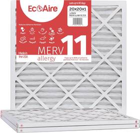 Con-air Industries 313044783731 Eco-aire 20x20x1 Merv 11 Pleated Filter Box Of 3 Made In The Usa