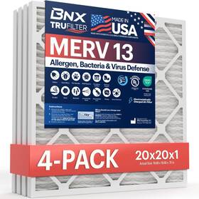 Converting Llc 726084616165 Trufilter 20x20x1 Merv 13 4-pack Ac Furnace Air Filter - Made In Usa Electro