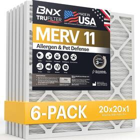 Bn-m11s-20x20x1-6pp Converting Llc Trufilter 20x20x1 Air Filter Merv 11 6-pack - Made In Usa Allergen Defense E